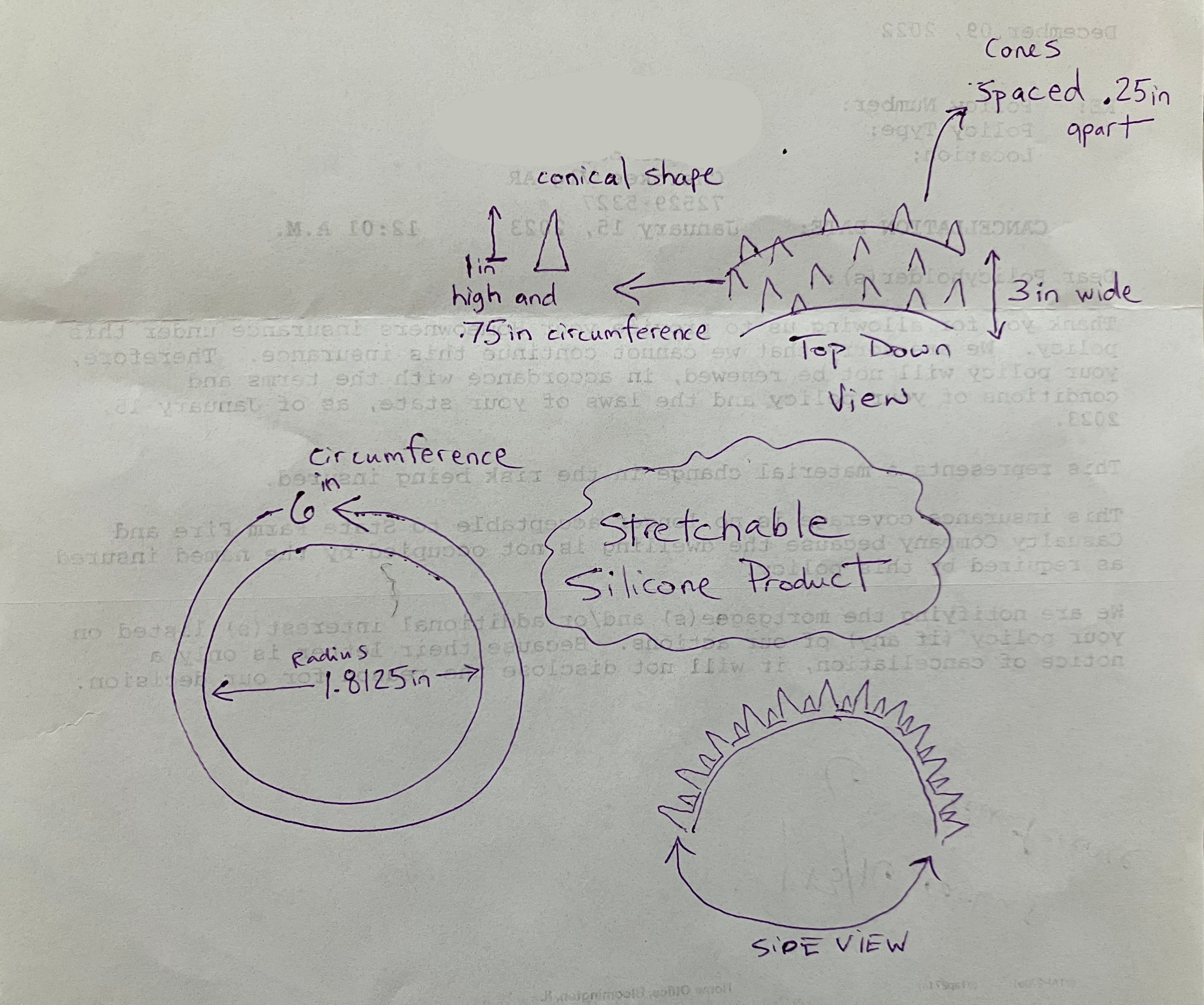our initial sketch of the Dryspike hair attachment prototype