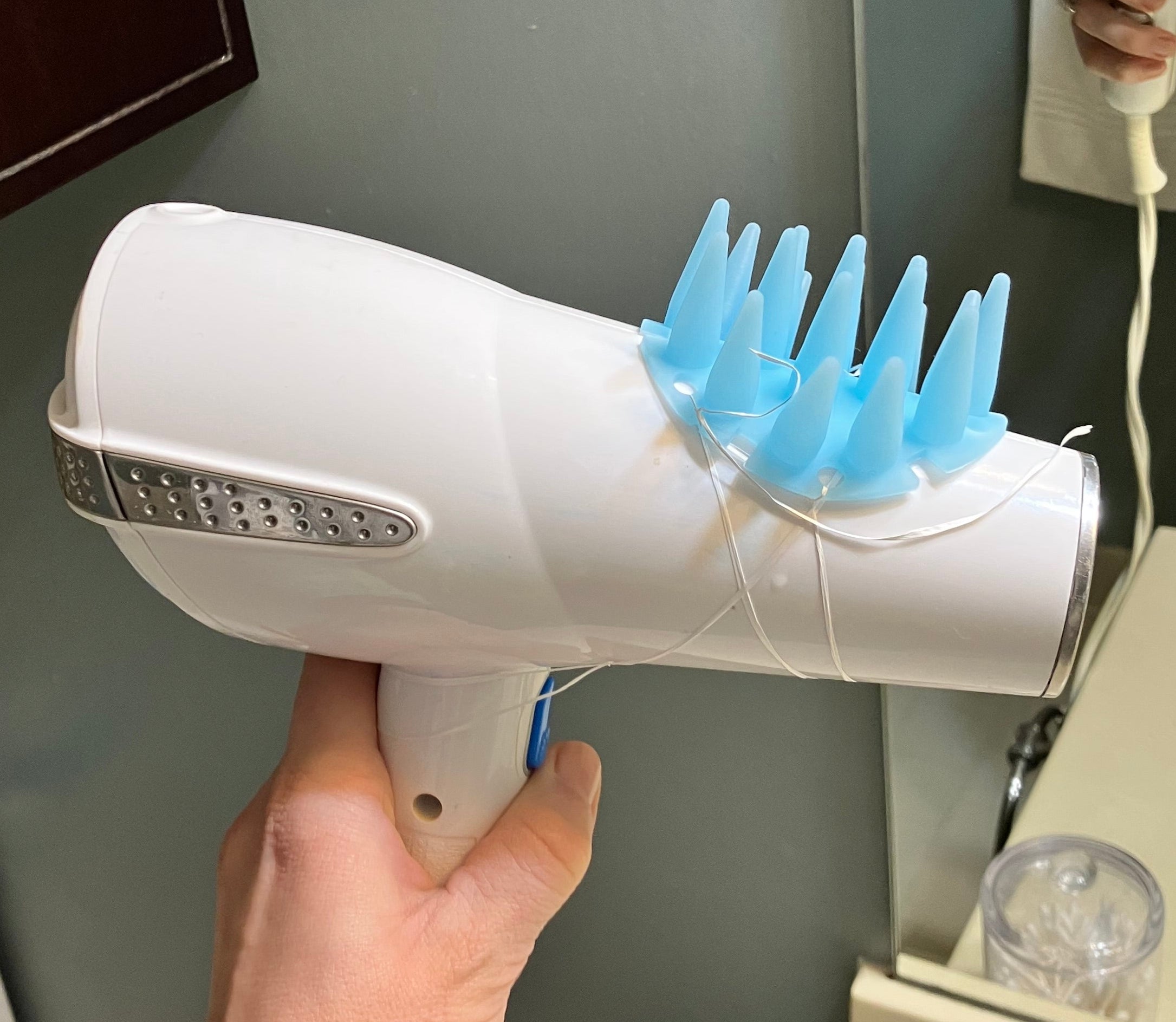 the initial crude prototype of the hair dryer attachment