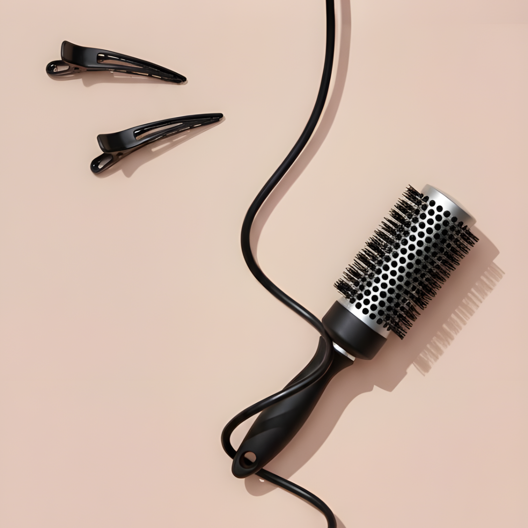Hair dryer with dryspike attachments on a beige background